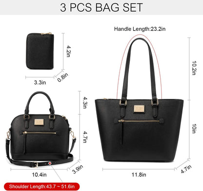 Handbags for Women Fashion Tote Bags Shoulder Bag Top Handle Satchel Purse Set 3Pcs (3Pcs Set, A-1514-Black)